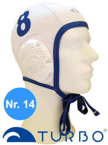 Turbo waterpolocap New Generation wit nr. 14